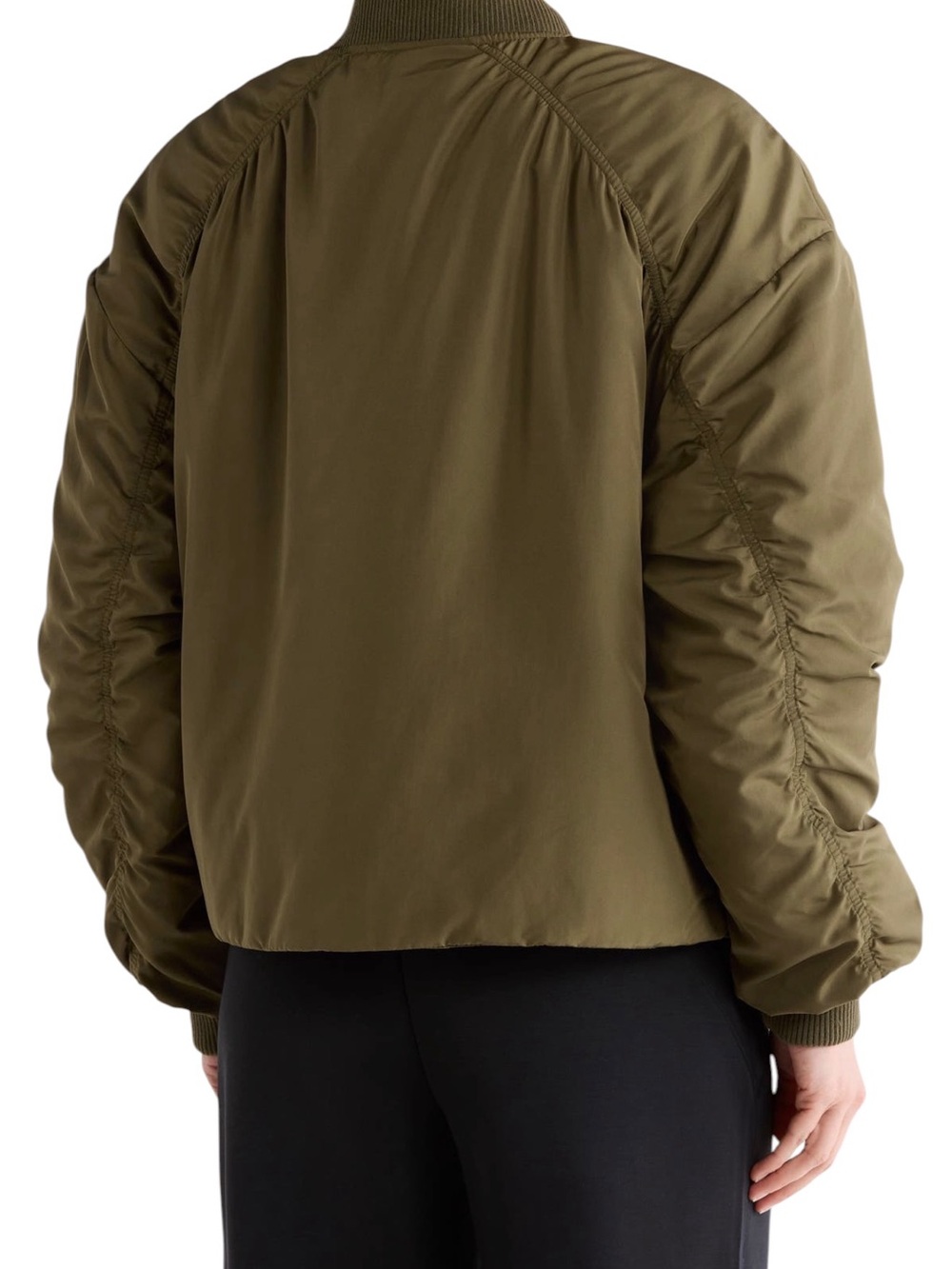Z by Zella Ruched Sleeve Bomber Jacket Olive Green Size Medium NWT - Picture 6 of 11